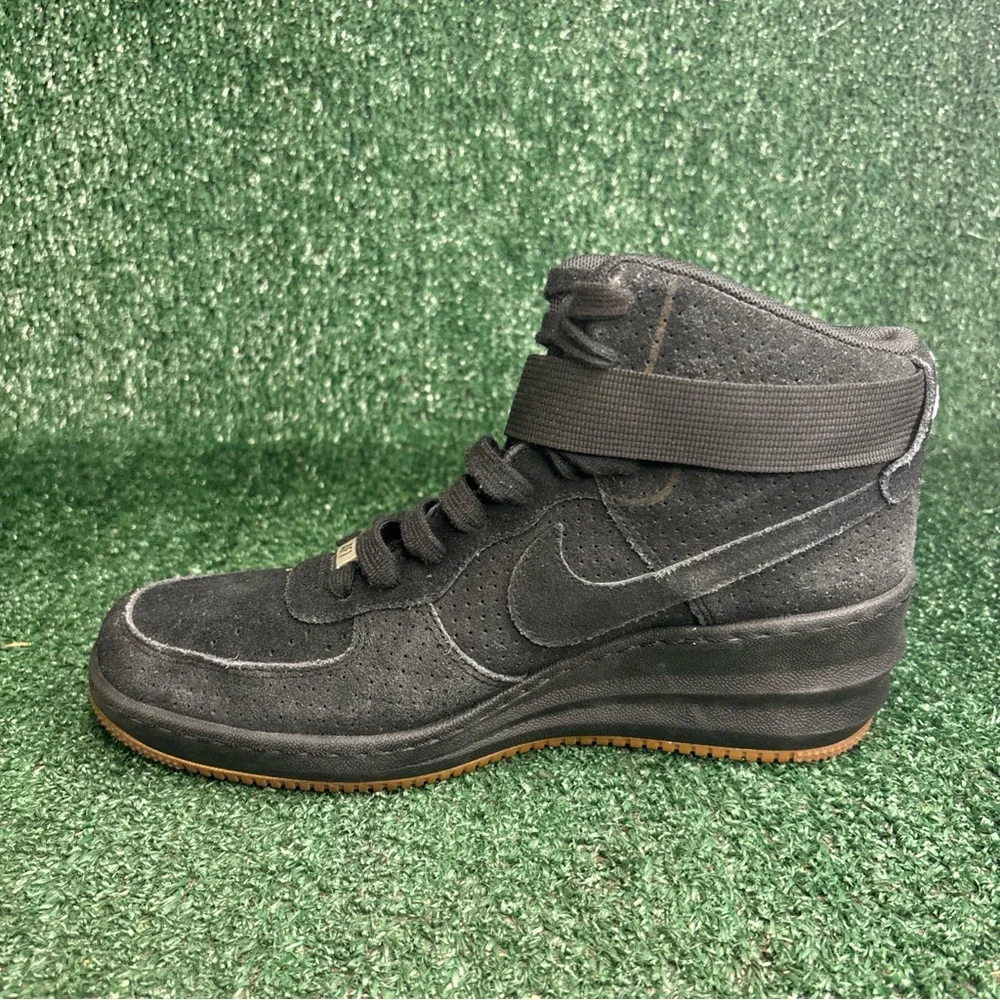 Nike Womens Lunar Force 1 Wedge Black Suede Gum Hidden Heel Sneaker Size 10‎